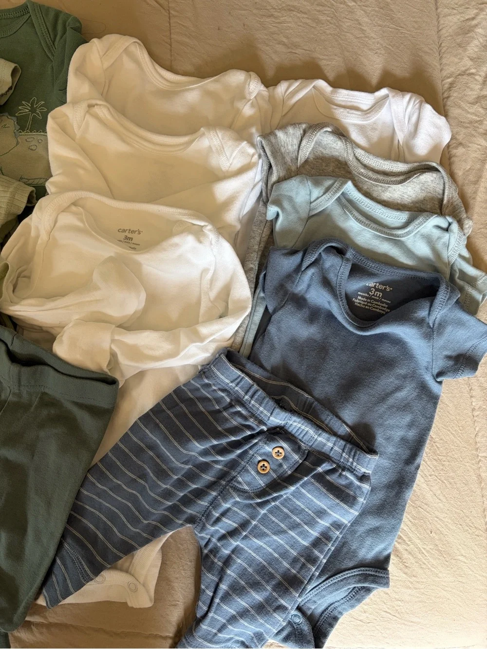 Carter's Bodysuit & Pants Set in Sage, White, Brown, Blue
